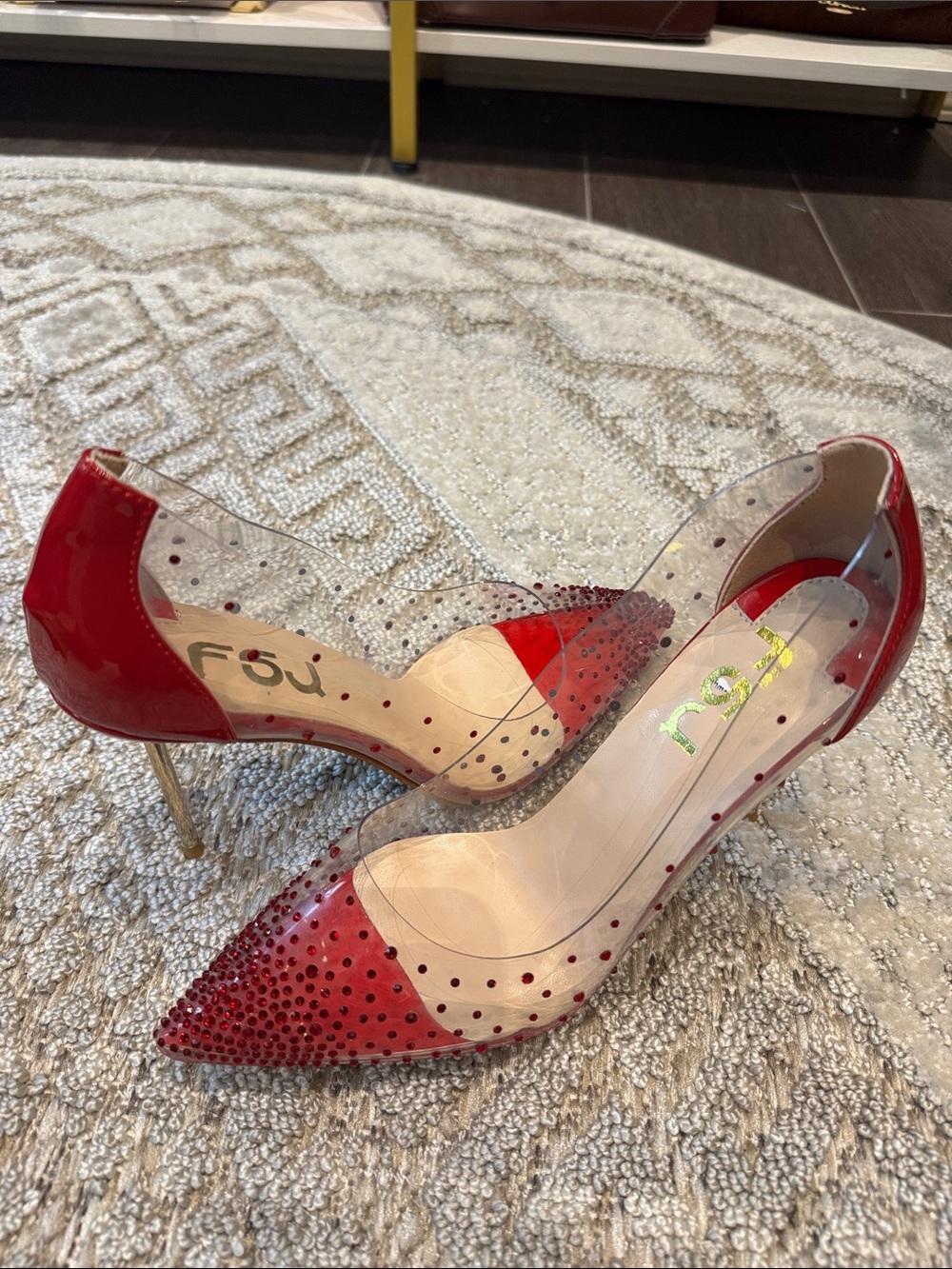 FSJ Red Patent & Clear Pointed-Toe Stiletto Pumps - Picture 2 of 8